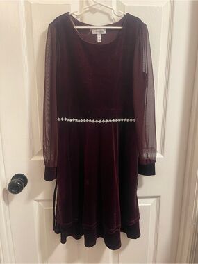 Speechless Girls Burgundy Velvet Dress with Sheer Sleeves